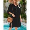 Women's Summer Solid Color Lace-up Waist Pocket Dress Beach Smock Dress