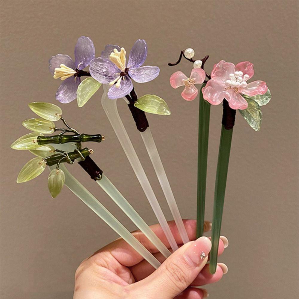 Flower U Shape Hairpin Hair Sticks for Buns Hanfu Headwear Hairstyle Design Tool