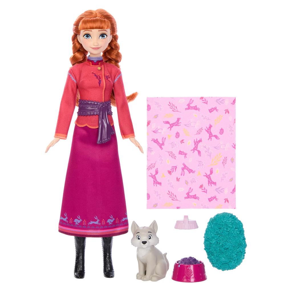 Mattel Disney Frozen Аренделл Животные Анна и Волк Кукла для переодевания Кукольный домик для ролевых игр, Возраст 3+, Красный, JFG17