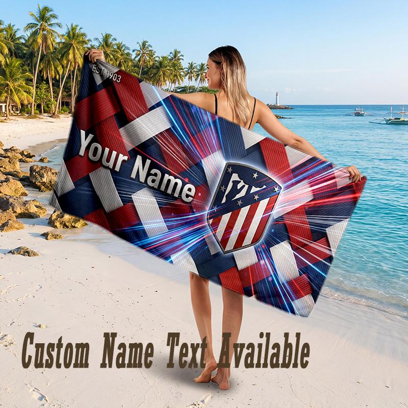 Atletico Madrid FC Design Beach Towel Custom Text Large Towel for Beach Vacation