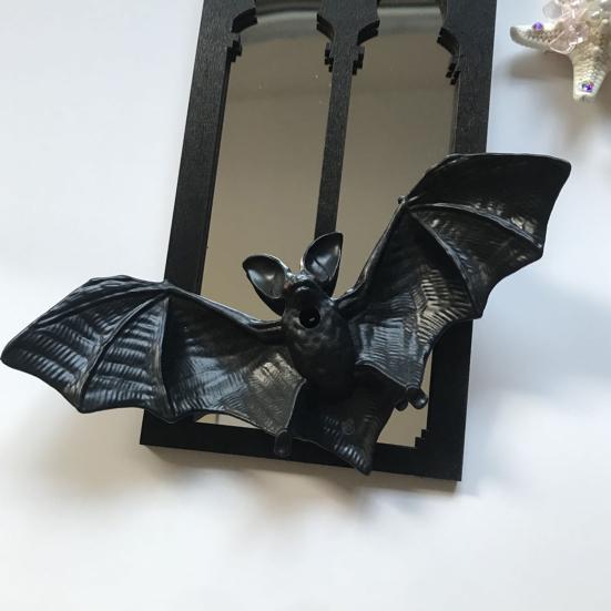 Gothic Cathedral Window Mirror Vintage Baroque Wooden Black Bat Mirror Home Office Living Room Bedroom Bathroom Decorative Wall Mirror