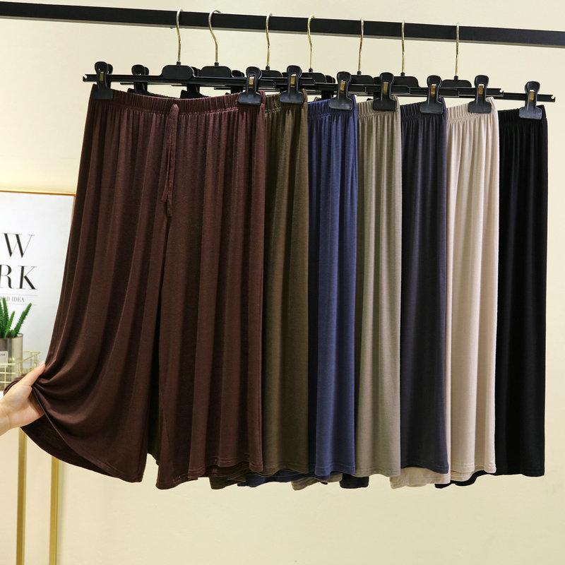 Брюки женские из модала с U-образным вырезом, летние, длиной до икр, широкие, со шнурком, короткие, повседневные, для дома