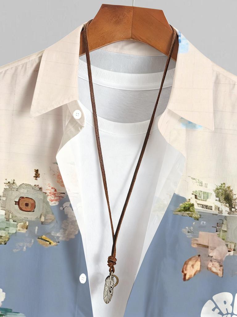 Men'S Casual Outdoor Shirt, Stylish Floral Print Pattern Shirt, Fashionable, Short-Sleeved, Button, Suitable for Spring And Summer Holiday Beach Wear