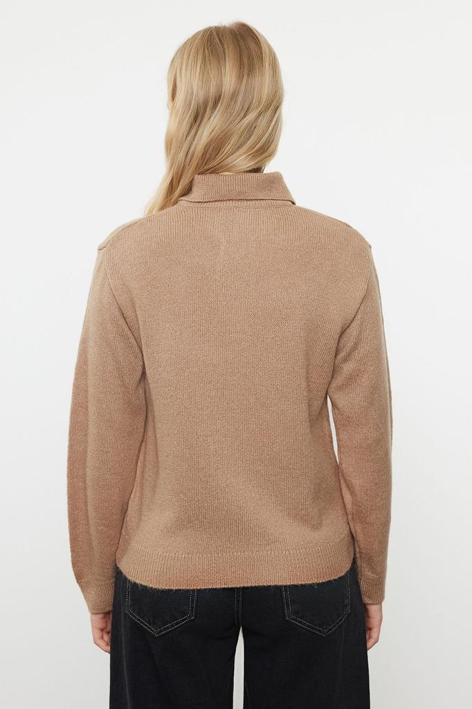 Women's Fashionable Stylish Sweater Mink More Sustainable Soft Textured Wide Fit Polo Neck Knitwear Sweater