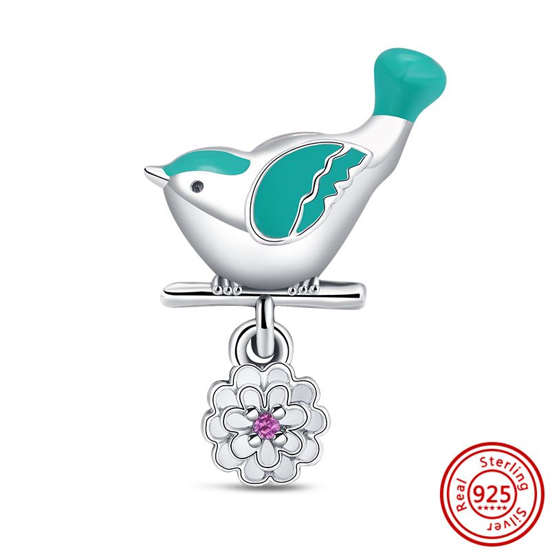 S925 серебро лист лотоса птица замок кулон пчела-бабочка дерево тонкие бусины подходят оригинальный браслет-подвеска DIY ювелирные изделия