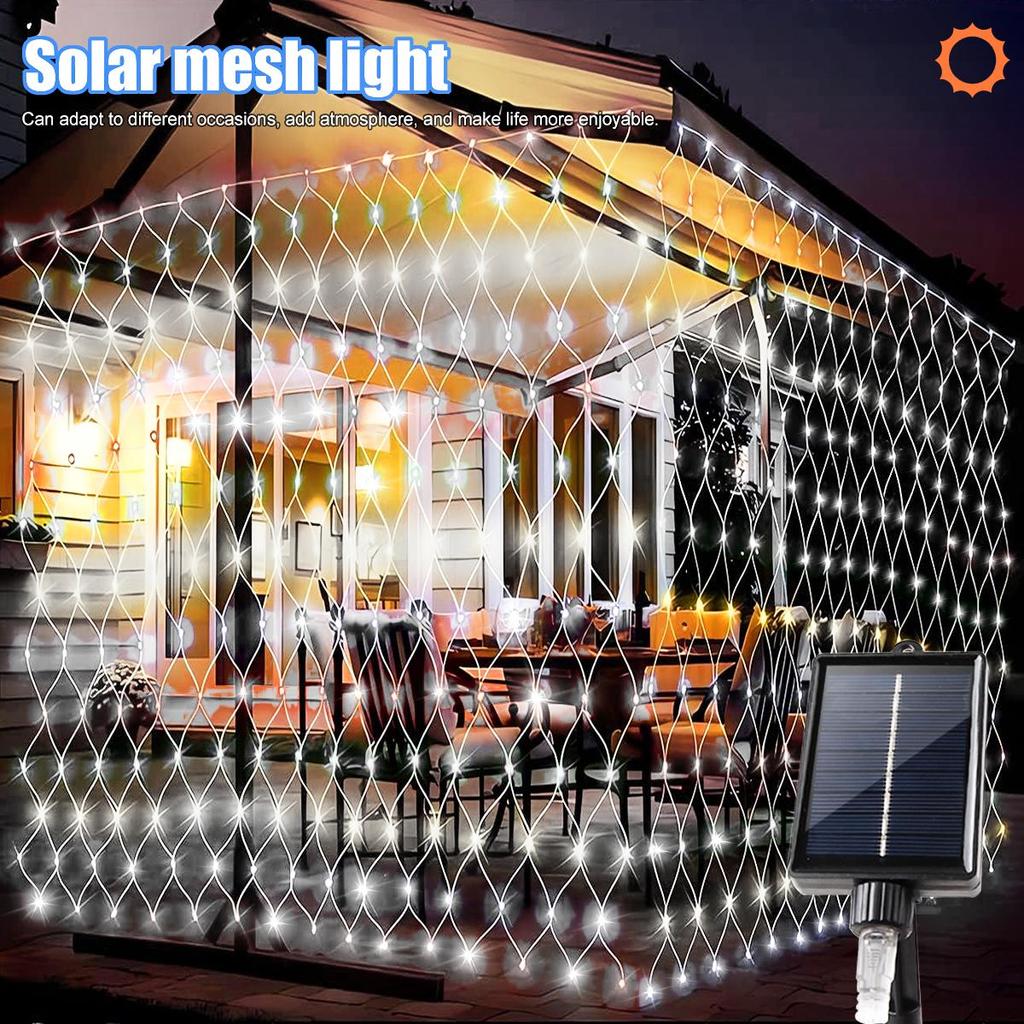 1.5m*1.5m 3m*2m Solar Waterproof String Lights Christmas Patio Garden Mesh Lights With Remote Control 8 Modes Outdoor Indoor Curtain Lights