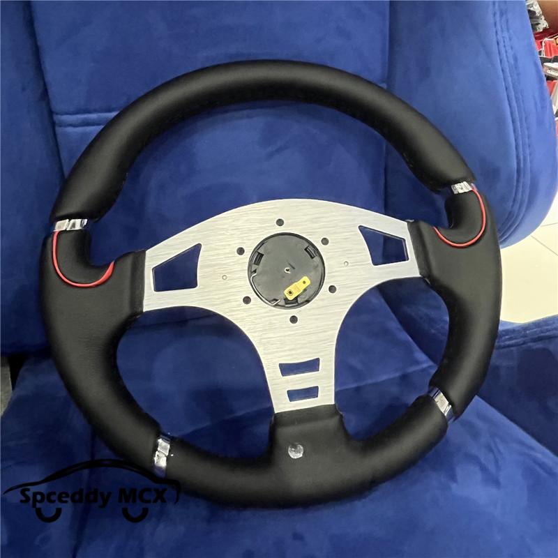 M 14inch Classic Silver Bracket Leather Steering Wheel Racing 350mm Car Sport