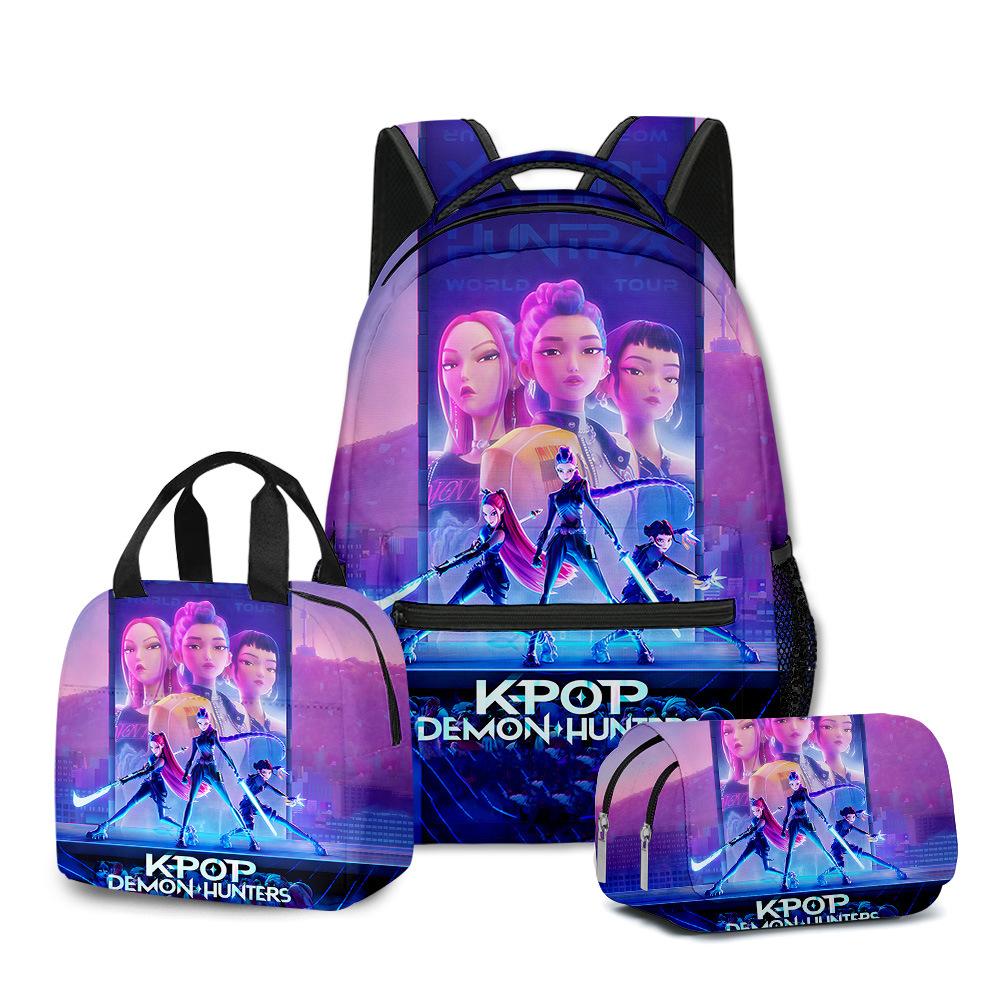 3D Фильм K-Pop Охотница на Демонов Девичья Группа Школьный Рюкзак Рюкзак Сумка для Обеда Пенал Набор из Трех Предметов