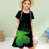 Girls 3D Print Four Leaf Clover In the Darkness Dresses Kids Girl Party Short Sleeved Princess Dress 3D Print Dress