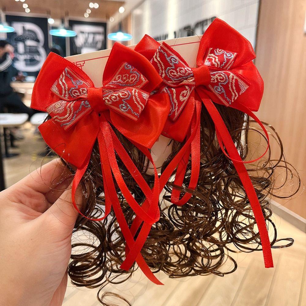 2 шт. Костюм Тан для детей, парик с бантом, детский головной убор, красная заколка-бант, праздничный новогодний