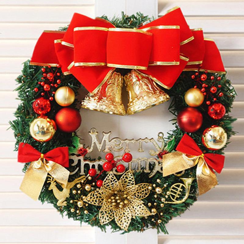 30CM Green Christmas Wreath Door Decoration - Festive Hanging Ornament