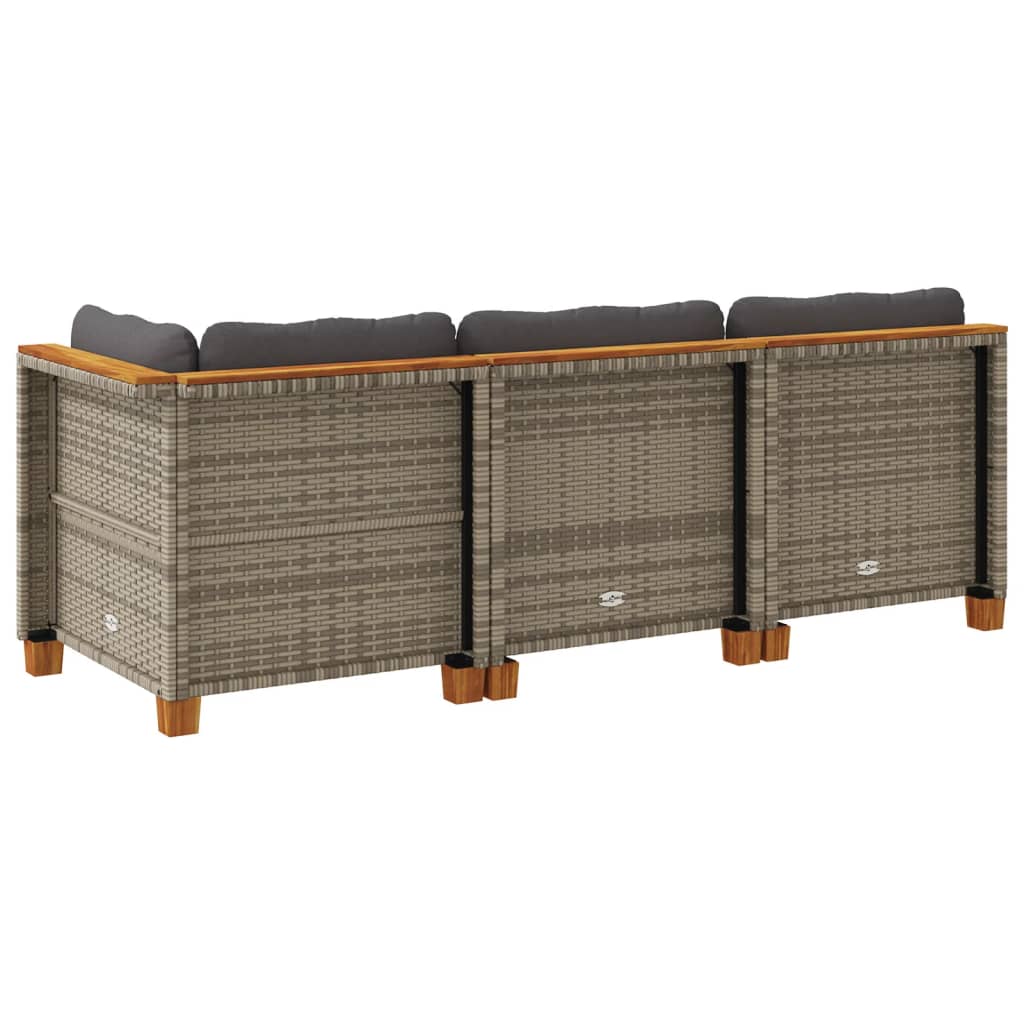 Garden Sofa with Cushions 3 Seater Grey Poly Rattan