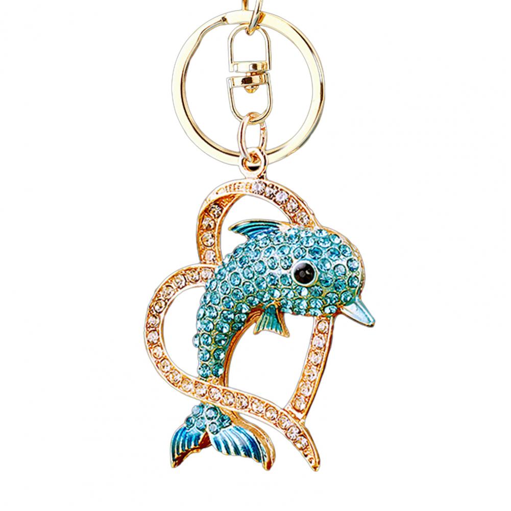 Keychain Sparkling Rhinestones Dolphin Charm Wearing Crown Key Chain Decorative Wallet Backpack Car Key Holder Bag Charm 91