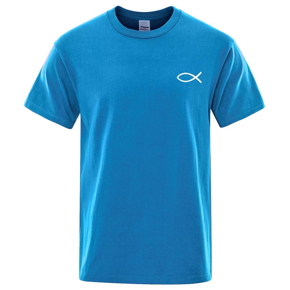 2024 Summer New T Shirt Mens Brand Tees Boys Male Tshirt Short Sleeve Tops Christian Jesus Fish High Quality Brand Men Tshirt