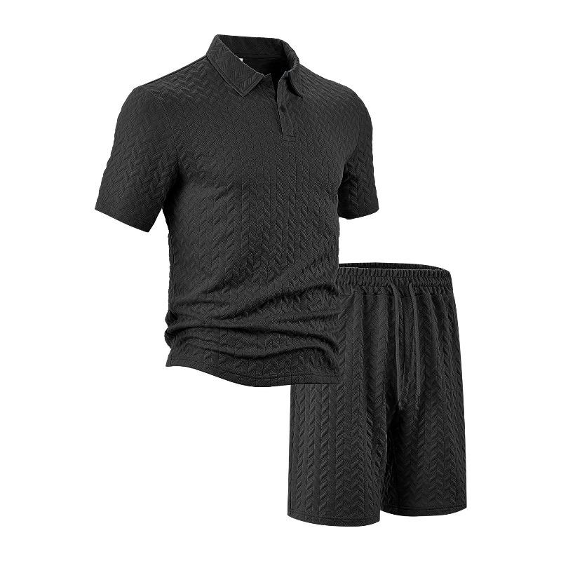 Мужской летний новый повседневный свободный жакардовый комплект мужской футболки поло с коротким рукавом