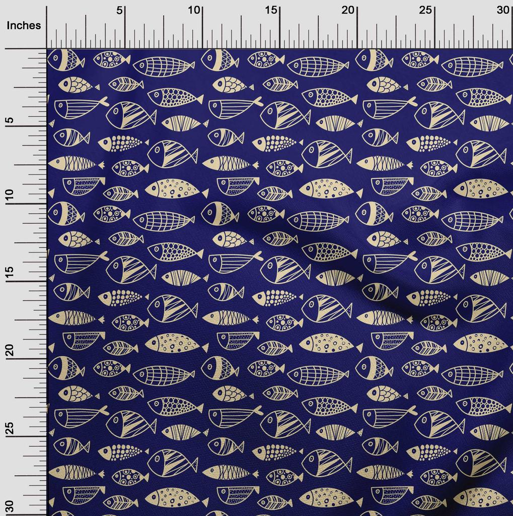 oneOone Cotton Flex Dark Blue Fabric Asian Block Fabric For Sewing Printed Craft Fabric By The Yard 40 Inch