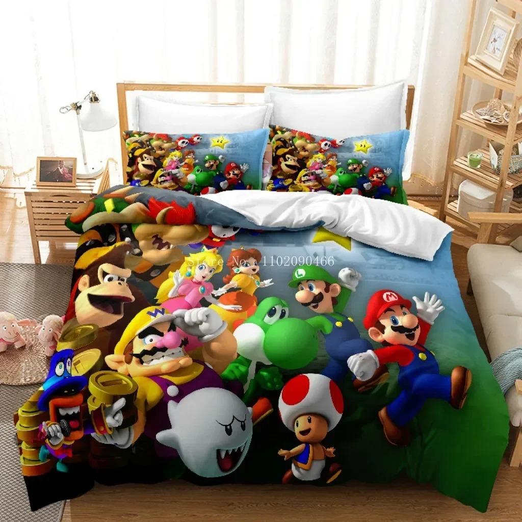 3D HD SuperS M-Mario Постельное белье Игровые персонажи Super Bros Пододеяльник, Детские пододеяльники Наволочка 2/3 шт Односпальный Полутораспальный