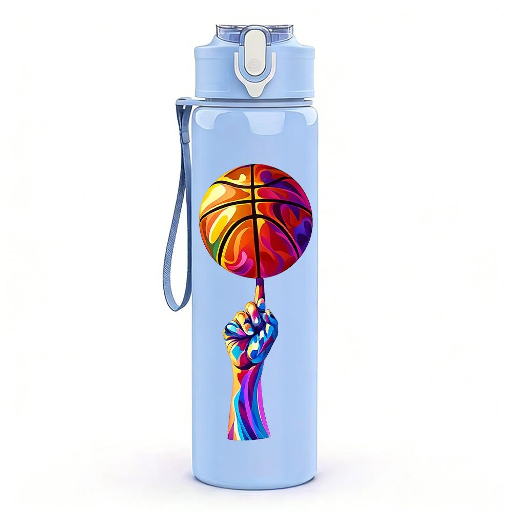 1PC Basketball Player Hand Hoop Print 750ml Color Plastic Sports Water Bottle Leakproof Flip Straw Lid Suitable for Sports Office Home Use