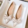 Fashion Elegant Pointed Toe Bow Pumps Women Luxury Rhinestone Shallow Flat Shoes 35-43 Large Size Banquet Dress Shoes Sandalias De Mujer