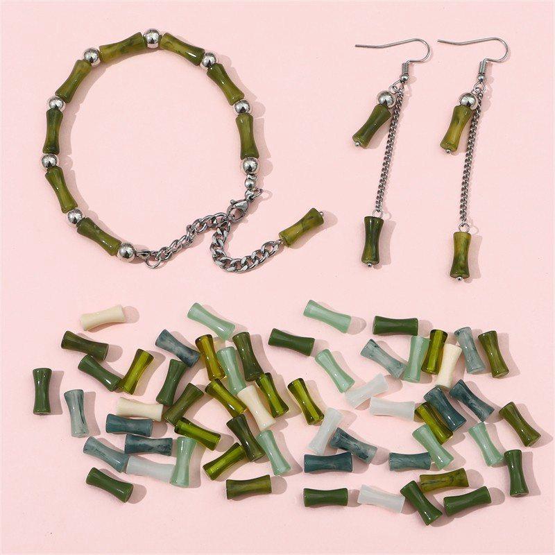 Shape Porcelain Beads Bracelet Necklace Handmade Supplies Loose Spacer Bamboo Joint Jewelry Making Green White Jade