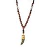 Boho Ethnic Jewelry Lucky Gift Party Mala Wood Bead Buddhist Horn Fish Pendant Nepal Necklace