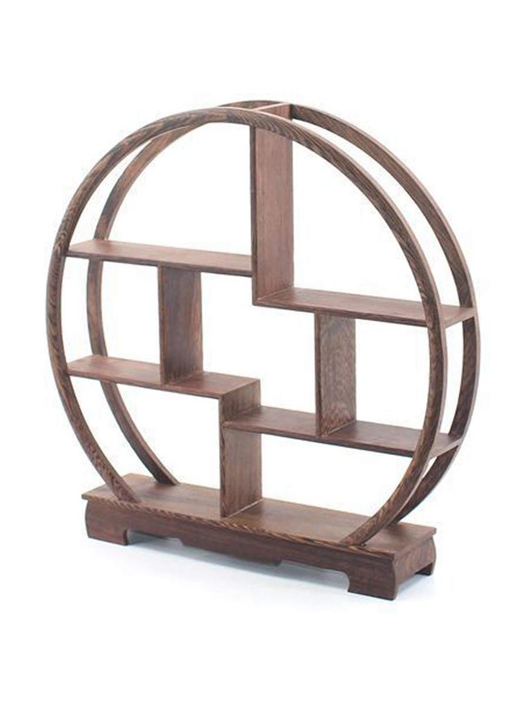VICHE CATT Chinese Tea Set Incense Burner Bonsai Vase Stand Shelf Flower Stand Wooden Japanese Modern Antique Display Wood Rack Object (Round)