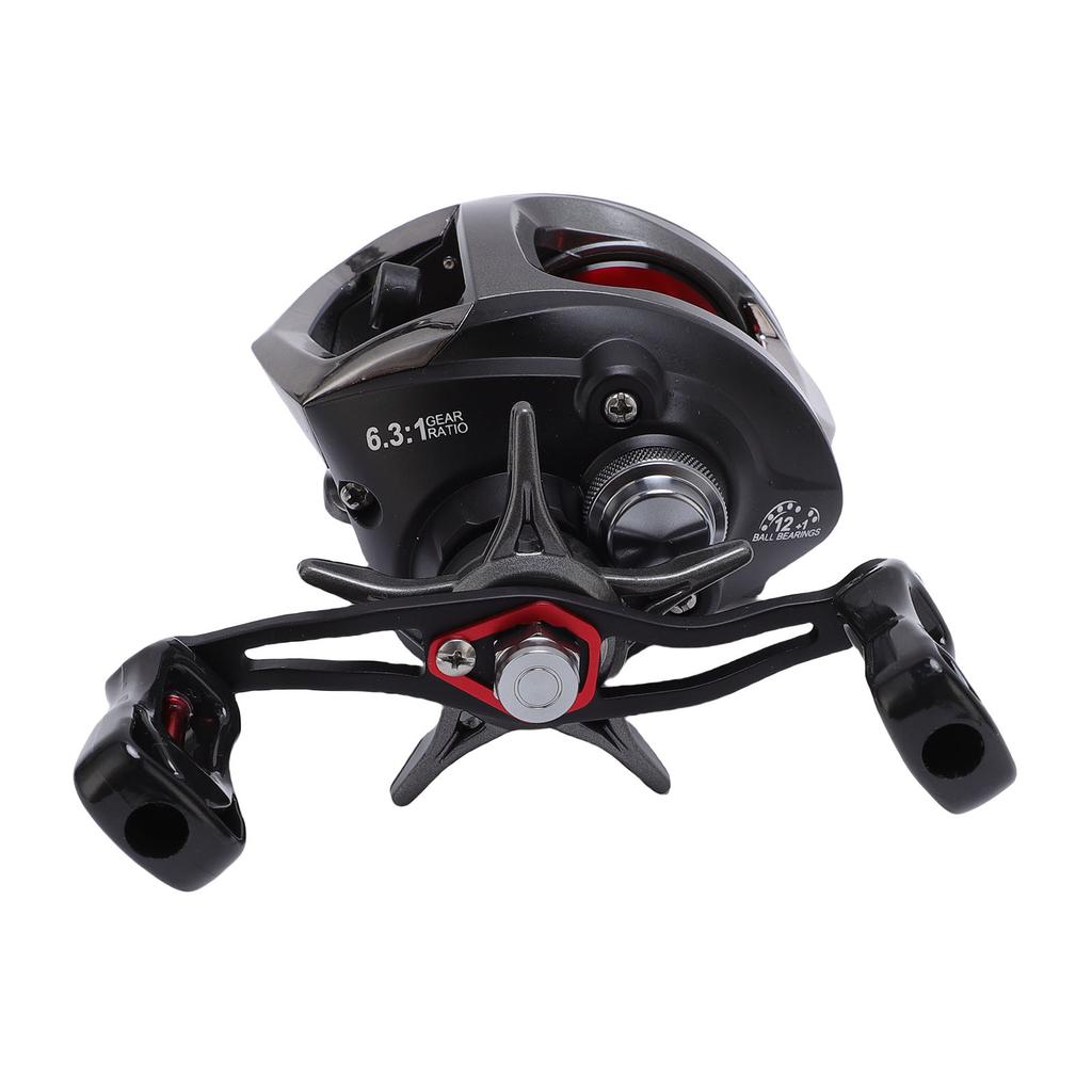 Мультипликаторная катушка Нейлон 17.6lbs Нагрузка Магнитный Двойной тормоз 6.3:1 Передаточное число Плавная бейткастинговая рыболовная катушка для морской воды