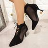 Fashion Cutout Mesh Heels Summer Cool Boots Plus Size Lace-Up Sandals for Women