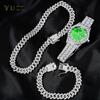 Color Cuban Chain Watch Suit for Men Hip Hop Miami Curb Iced Out Paved Rhinestones Bling Rapper Necklace Watch+Bracelet