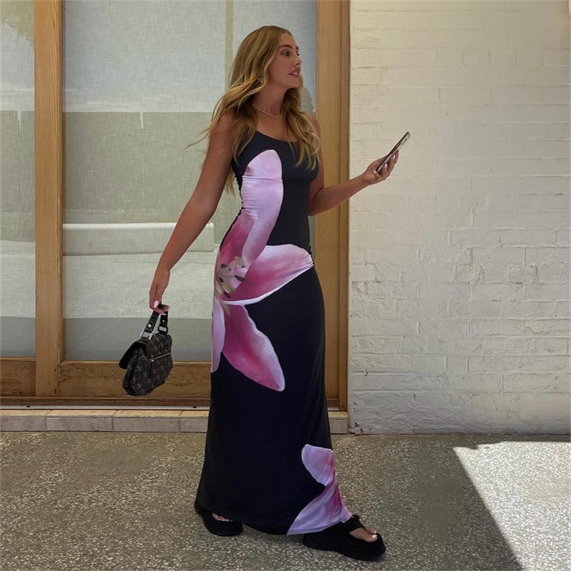 Платье с цветочным принтом Lily, летнее повседневное платье макси на бретельках, облегающее тонкое длинное платье в стиле бохо с открытой спиной, 2023