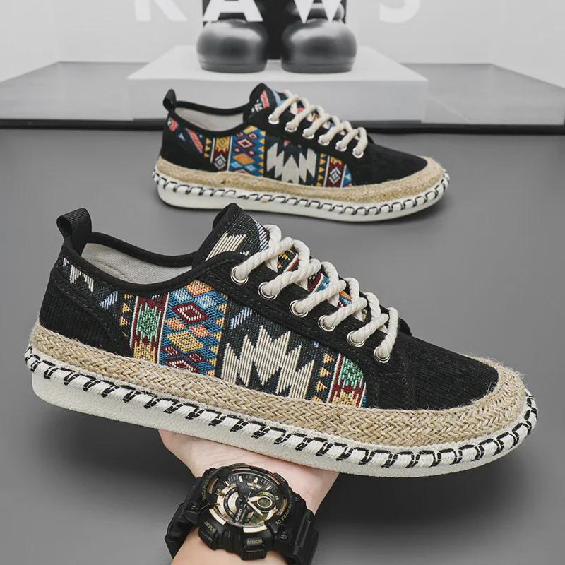 "2024 Men's Ethnic Style Breathable Summer Casual Cloth Shoes - Versatile, Trendy, Driving Footwear"