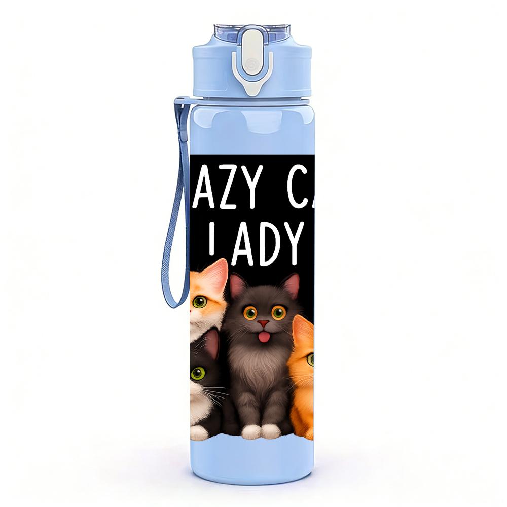 1PC Crazy Cat Lady Pet Graphic,750ml Color Plastic Sports Water Bottle,Leakproof Flip Straw Lid,Suitable for Sports Office Home Use