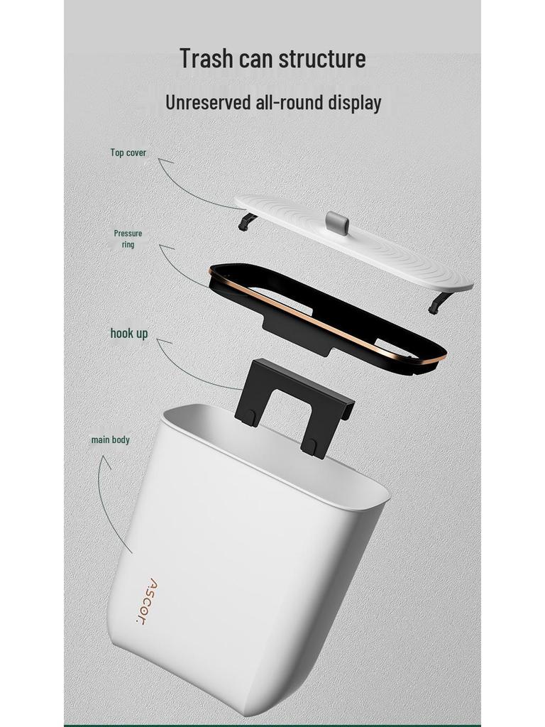 Large Capacity Wall-Mounted Trash Can with Lid for Bathroom, Kitchen, Bedroom, and Living Room