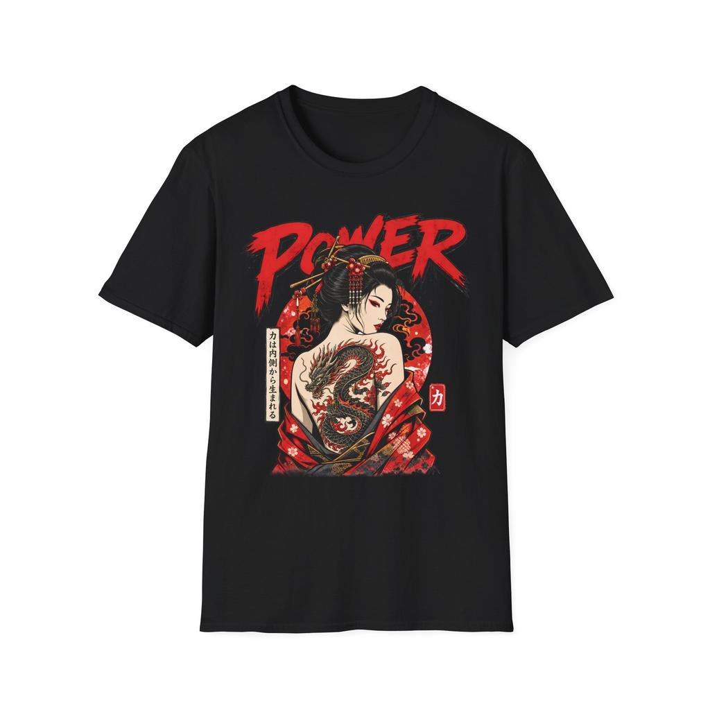 Power Geisha T-Shirt | Japanese Tattoo Art, Red Black Design, Unisex Tee