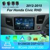 Автомагнитола Android 14 Carplay Auto Для Honda Civic 2012 2013 2014 2015 RHD Мультимедийный Видеоплеер Стерео GPS Головное Устройство WIFI+4G B