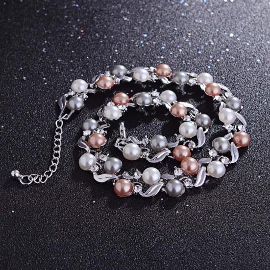 2Pcs/Set Adjustable Extension Chain Necklace Earrings Set Ear Studs Faux Pearl Bridal Earrings Necklace Set Jewelry Accessory