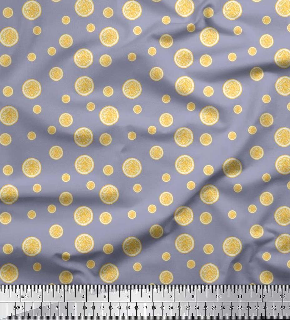 Soimoi Japan Crepe Satin Fabric Lemon Slice Shirting Printed Craft Fabric by the Metre 42 Inch