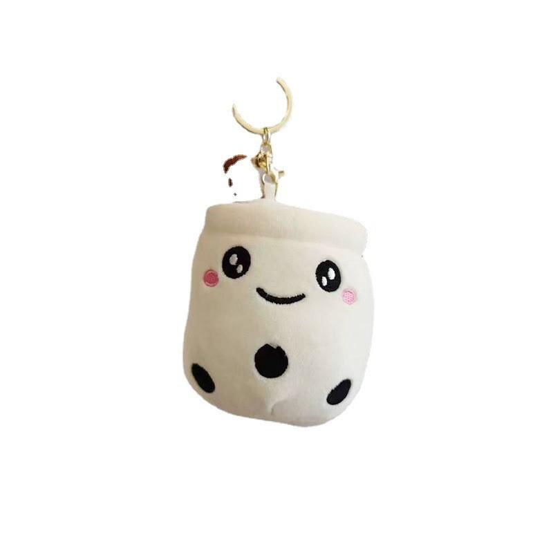 Adorable Plush Fruit Tea Cup Keychain Charming Stuffed Toy Gift In Smiling Camel Color