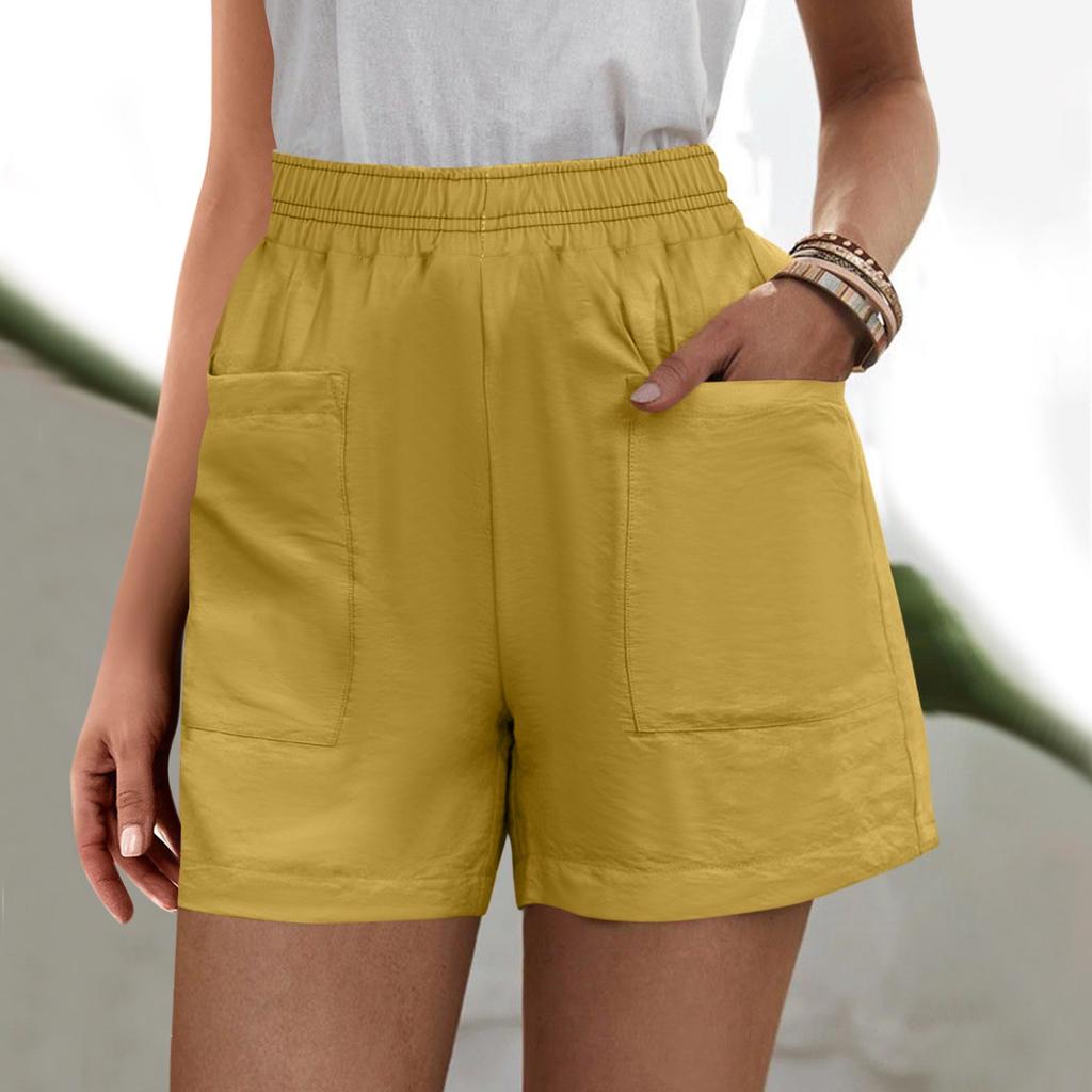 Женские однотонные брюки, модные повседневные шорты с карманами и эластичной резинкой на талии