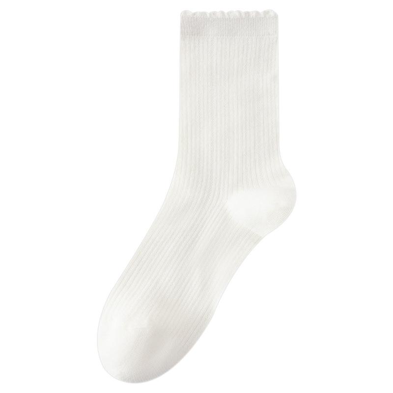 Women's Spring and Autumn Boneless Mid-calf Socks with Lace, Paired with Mary Jane Anti-pilling Cotton Socks
