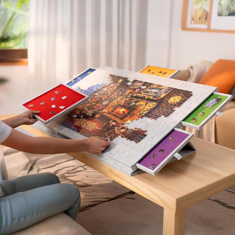 Portable Children's Jigsaw Puzzle Table with 6-Drawer Folding Stand and Sorting Felt Mat