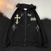 Cross Flame Embroidered Retro Hip Hop Unisex Cardigan Jacket