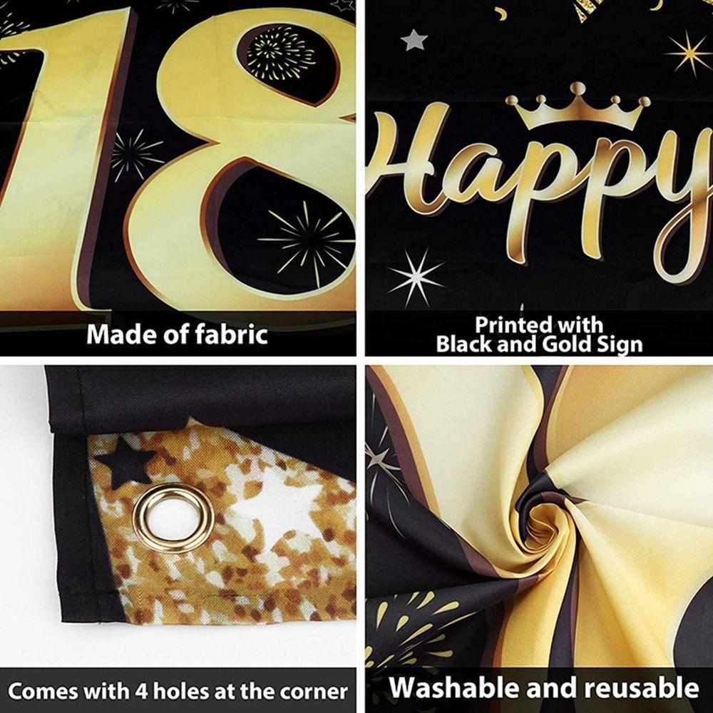 Black Gold Birthday Background Cloth Polyester Anniversary Backdrop  Anniversary