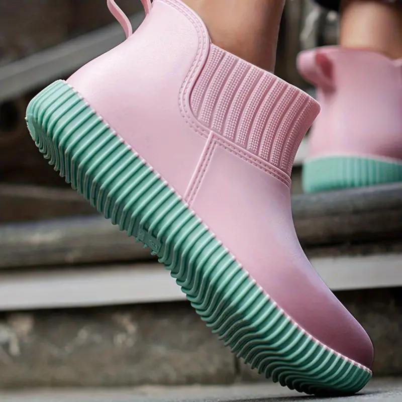 Женские нескользящие однотонные резиновые сапоги на плоской подошве, водонепроницаемая резиновая обувь без шнуровки, уличная рабочая обувь