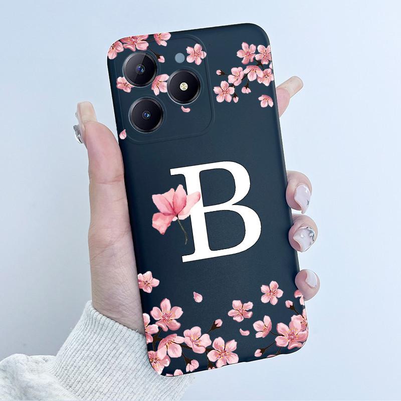 Милый Чехол с Цветочным Принтом для Realme C63 C61 Чехол из ТПУ для Realme Narzo N63 RMX3939 RMX3930 Мягкий Силикон Модный Чехол с Буквами