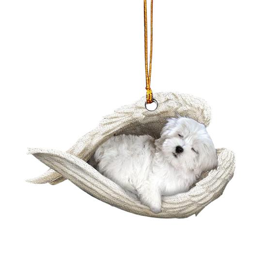 Собака спит в крыльях ангела, 2D плоское украшение, подвеска для зеркала заднего вида автомобиля, сувенир в память о питомце для рождественской елки, аксессуары для интерьера автомобиля