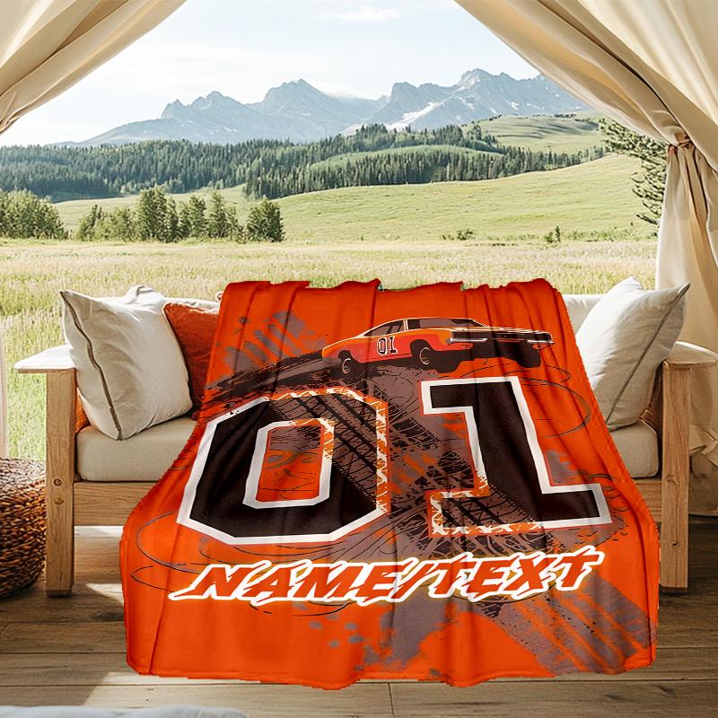 1PC Custom Name Retro Car Graphic outdooor Flannel blankets Throw Blanket All-Season Throw Gift Bedspread for Couch, Bed, Camping Holiday Birthda