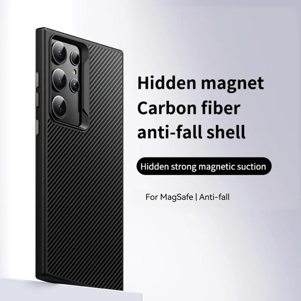 Текстура Углеродного Волокна Для Чехла MagSafe Для Samsung S26 Ultra S25 S24 Plus S23 Невидимый Магнитный Защитный Чехол От Отпечатков Пальцев