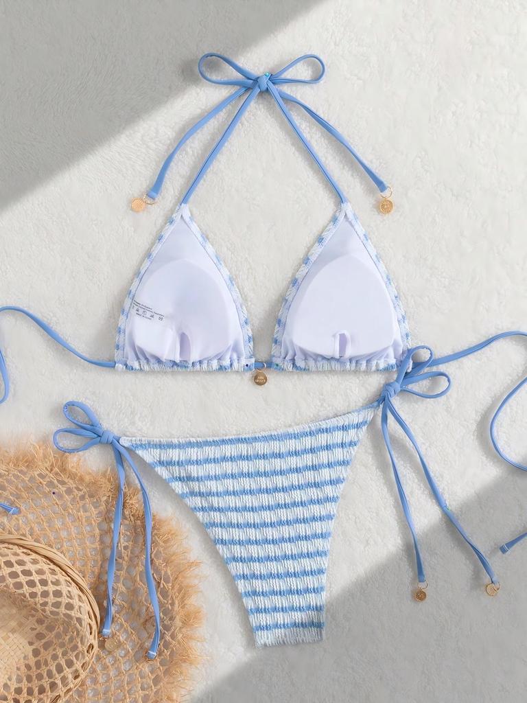 1011 European and American new sexy bikini solid color lace-up split explosive bikini swimsuit set