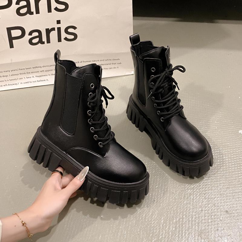 Ботинки Мартин на шнуровке на толстой подошве женские 2024 осень и зима новые корейская версия кожаные женские ботинки удобные на мягкой подошве женские полусапоги
